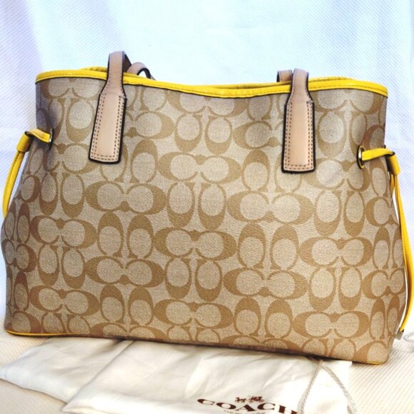 Coach Signature C Stripe Tote & Wristlet in Yellow Double Bundle, EUC - Picture 7 of 15